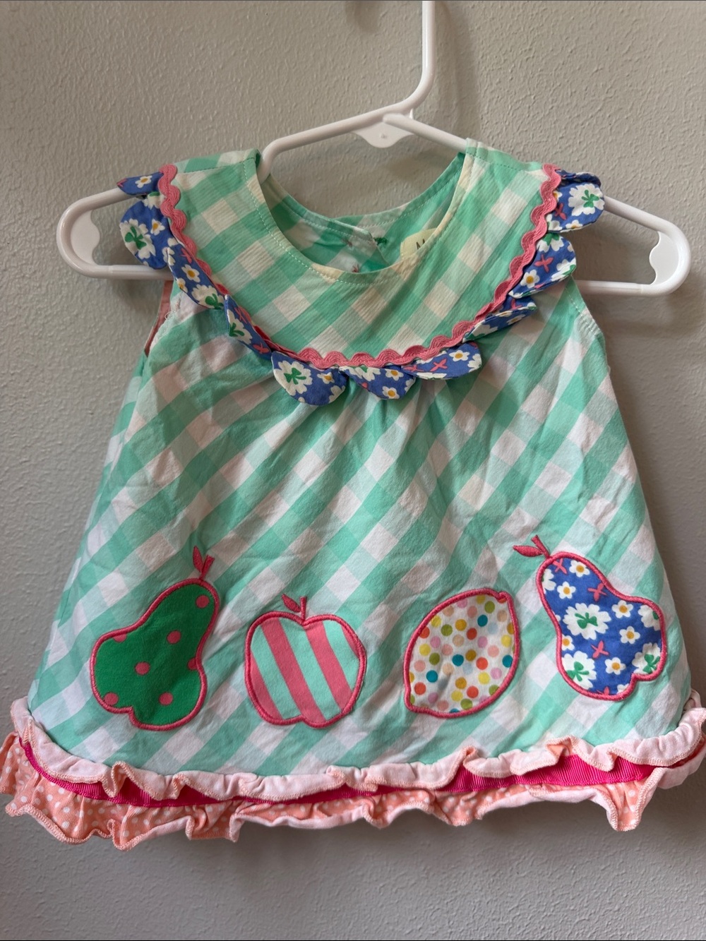 Matilda Jane Mint Green Gingham Dress with Multicolor Fruit Appliqués